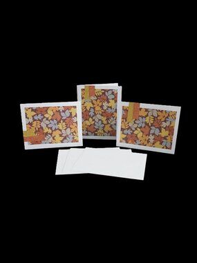 3 Fall Harvest Handmade Note Cards 4.25 x 5.5 Leaves with Glitter Washi Tape